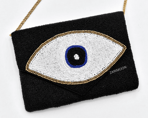 BLACK EVIL EYE Beaded Clutch