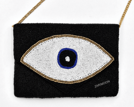 BLACK EVIL EYE Beaded Clutch