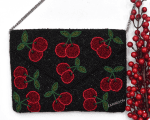 BLACK RED BERRIES Beaded Clutch