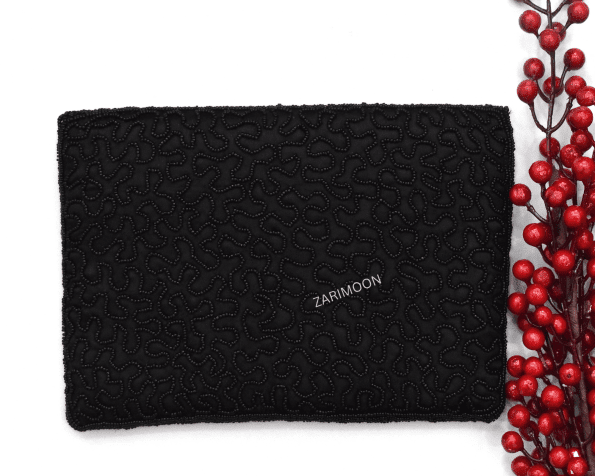 BLACK RED BERRIES Beaded Clutch