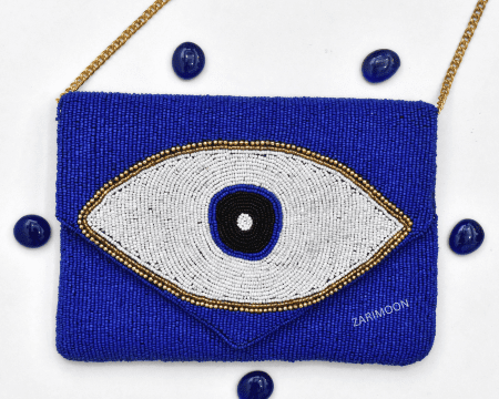 Evil Eye Beaded Clutch Purse, Blue Beaded Evil Eye Protection Symbol, Boho Clutch Bag, Party Clutch Purse, Birthday Gift, Crossbody Bag