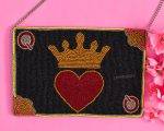 Black Queen of Hearts Beaded Clutch Bag