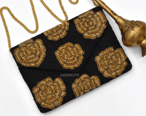 GOLD ROSE BEADED BAG