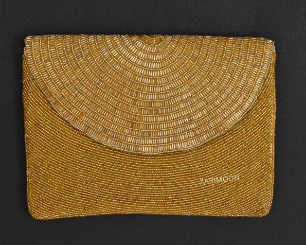 Gold Pipe Beaded Clutch Bag