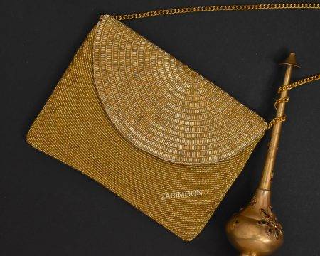 Gold Pipe Beaded Clutch Bag