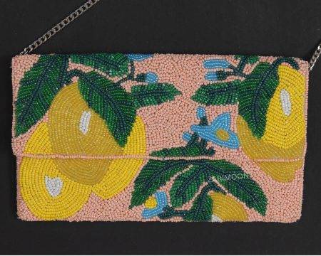 Lemon Beaded Clutch Bag