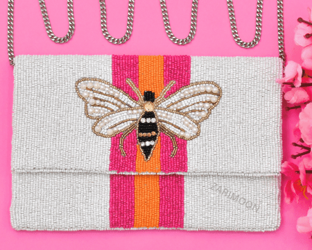 WHITE BUTTERFLY BEADED BAG