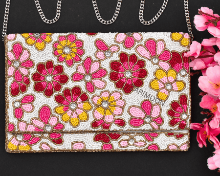 PINK MULTICOLOR FLORAL BEADED BAG