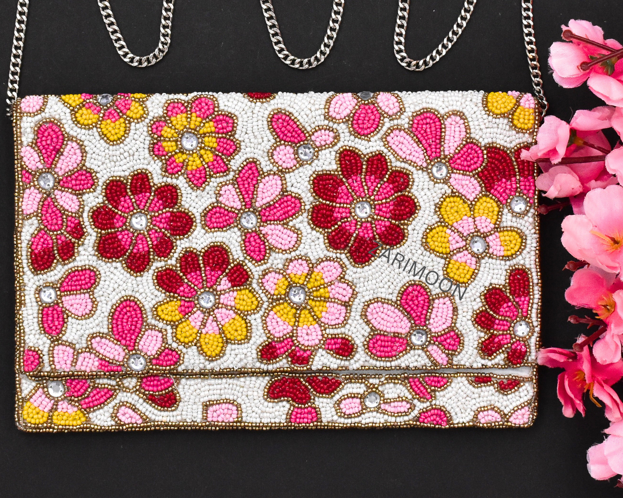 Handmade Embroidered Ladies Beaded Envelop Clutch Purse SUB-219