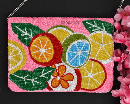 PINK MULTICOLOR LEMON BEADED BEADED BAG