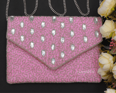 PINK SILVER BEADED BAG