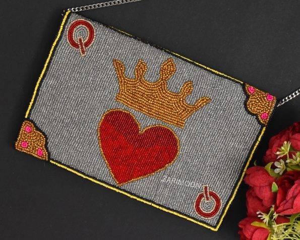 Queen of Hearts Beaded Clutch Handbag