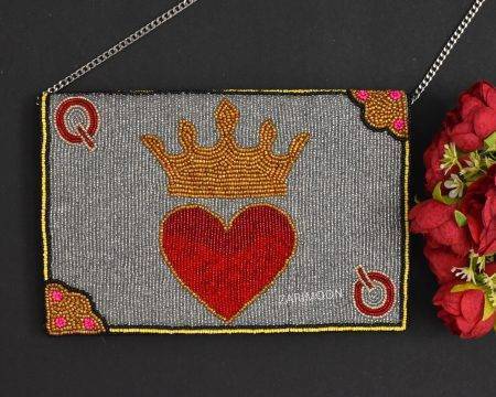 Queen of Hearts Beaded Clutch Handbag