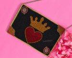 Black Queen of Hearts Beaded Clutch Bag