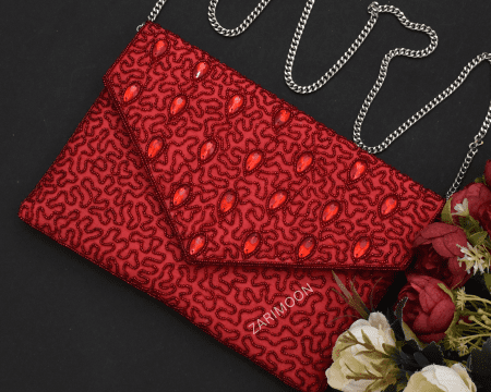 RED CRYSTALS BEADED BAG