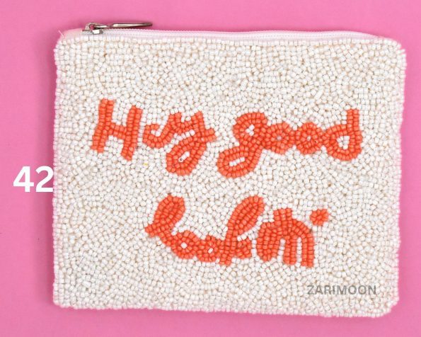 Hey Good Beaded Coin Pouch, Beaded Coin Purse, Bead Coin Pouch, zarimoon