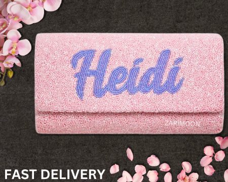 Pink Handmade Custom Beaded Bag Last Name Customisable Purse Personalised Clutch Wedding Gifts for Her zarimoon