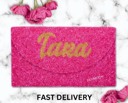 Pink Handmade Custom Beaded Bag Last Name Customisable Purse Personalised Clutch Wedding Gifts for Her zarimoon